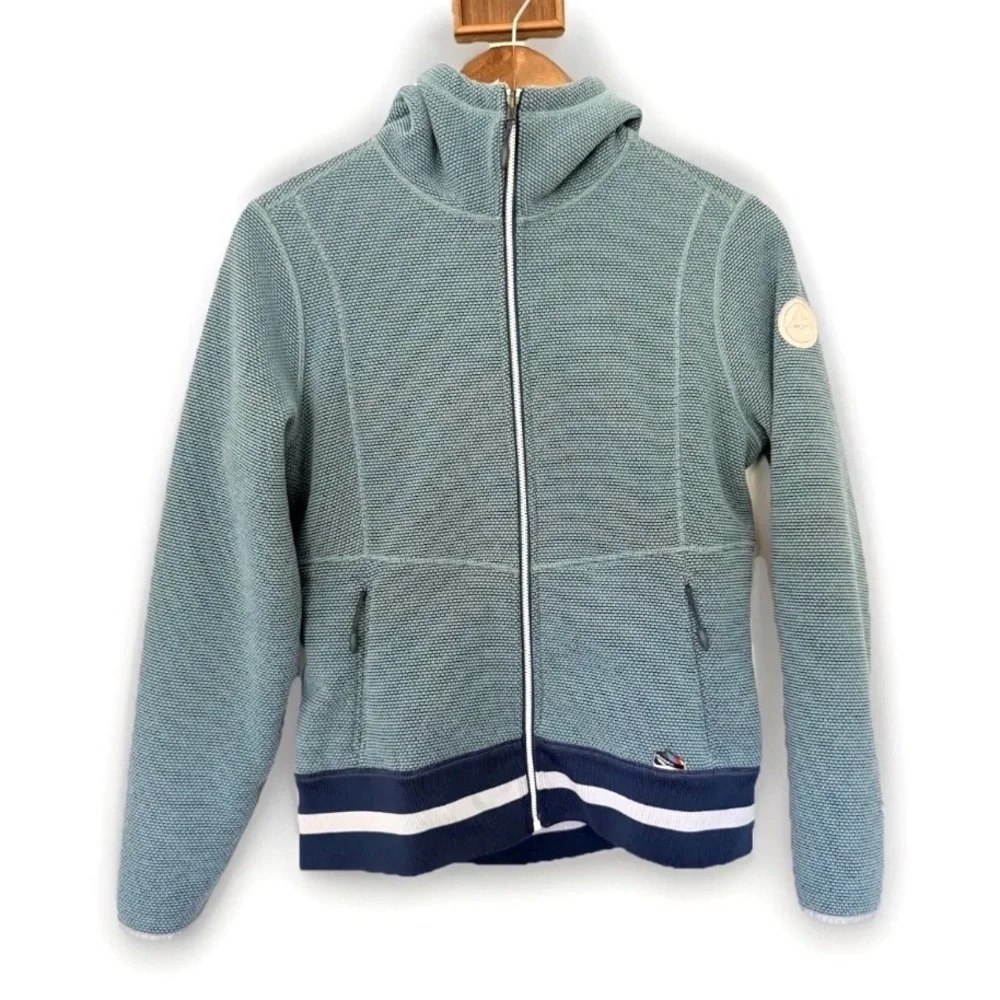 La Sportiva  Ayona Hoodie S Sherpa Fleece Jacket Reversible Teal Blue Climbers - Picture 2 of 15